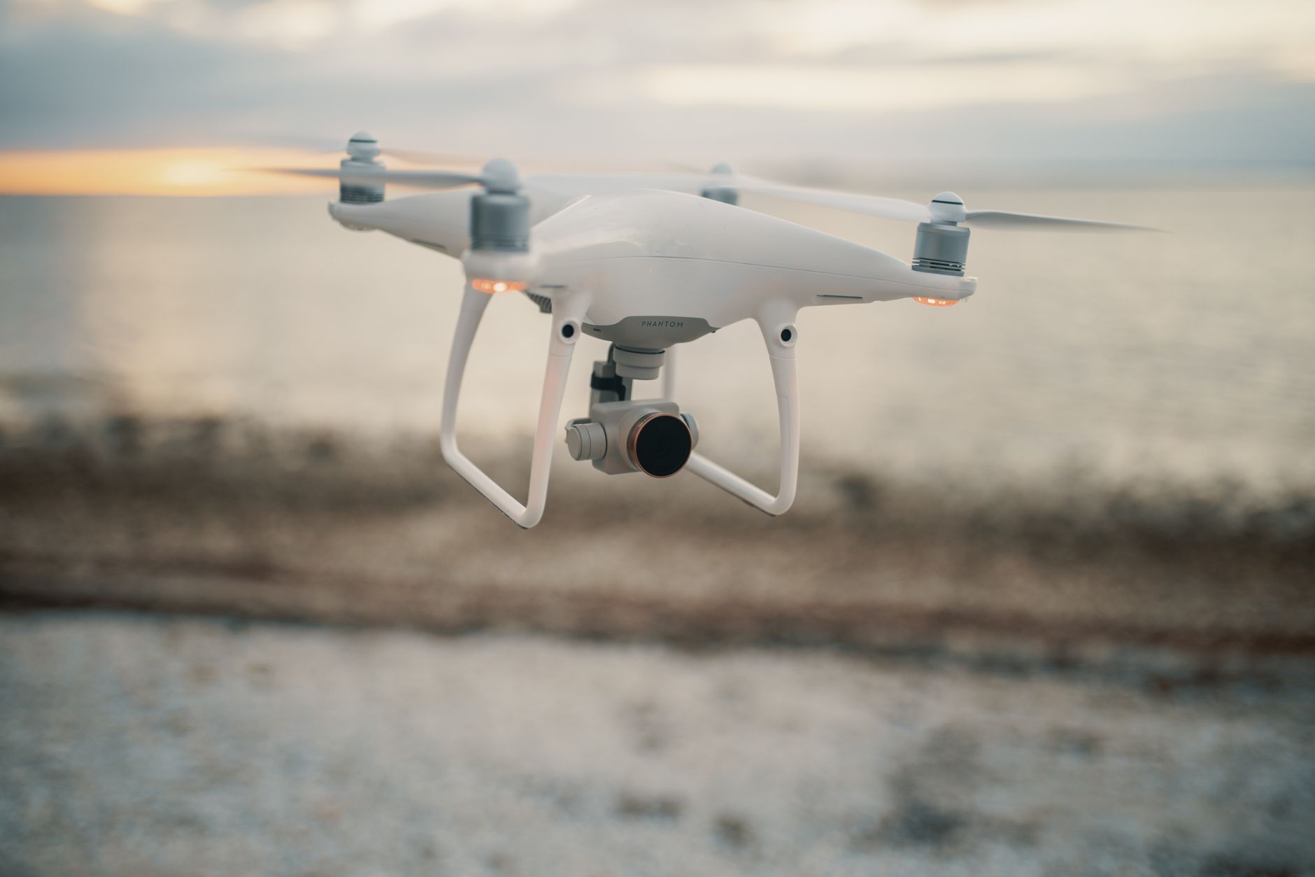 High quality camera drone flying outdoors