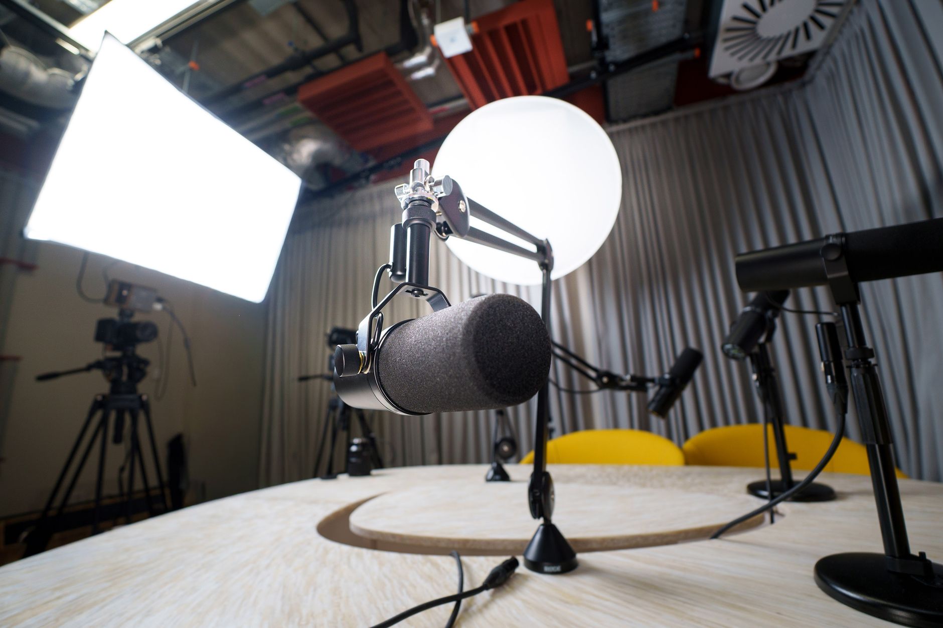 Corporate interview setup with professional camera and lights